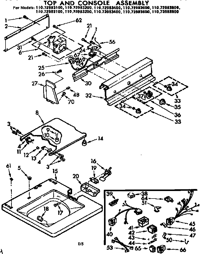 Kenmore 11072983400 top and console assembly diagram