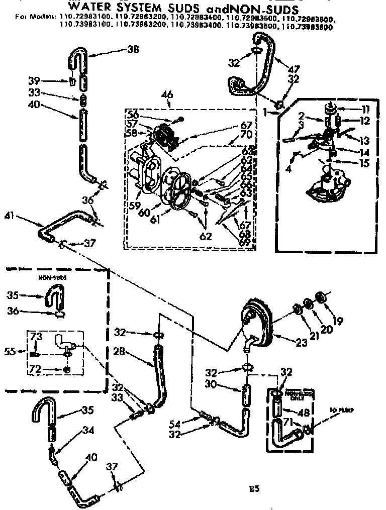 Kenmore 11072983400 water system suds and non-suds diagram