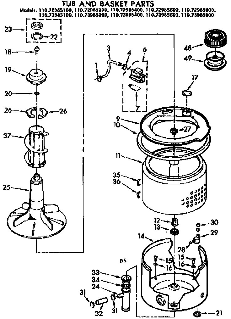 Kenmore 11072985600 tub and basket parts diagram