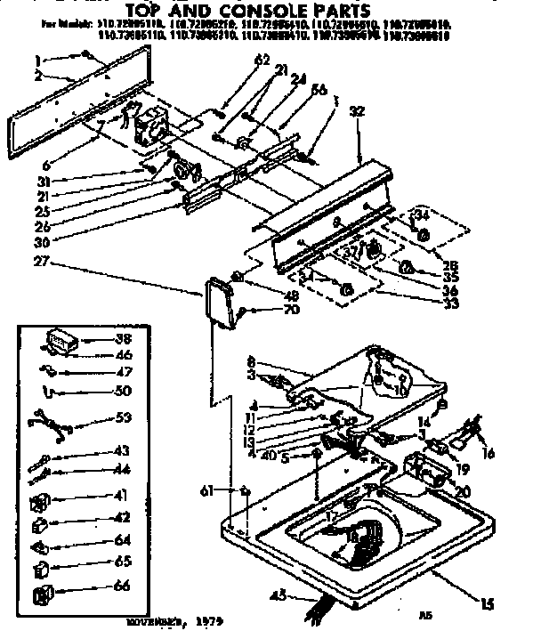 Kenmore 11073985110 top and console parts diagram