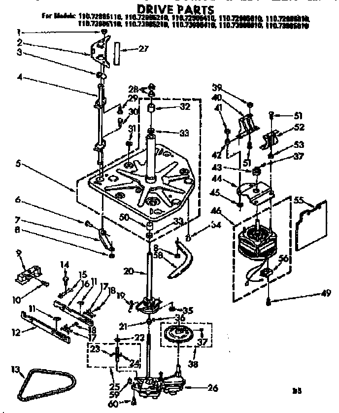 Kenmore 11073985110 drive parts diagram