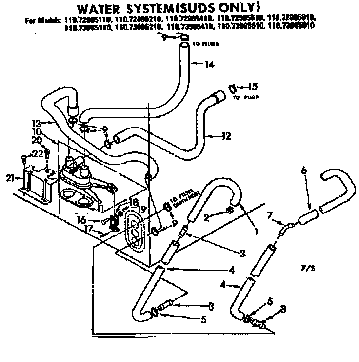 Kenmore 11073985110 water system suds only diagram