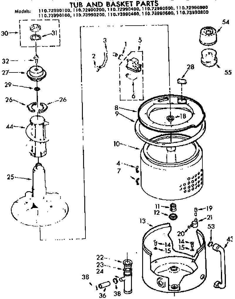 Kenmore 11073990400 tub and basket parts diagram