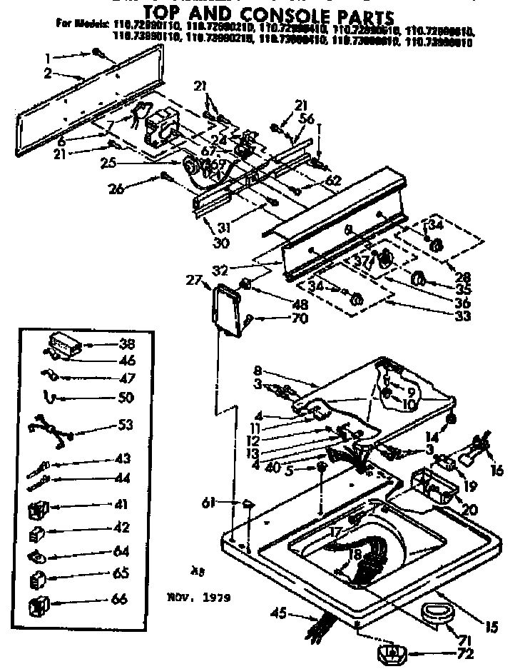 Kenmore 11073990610 top and console parts diagram