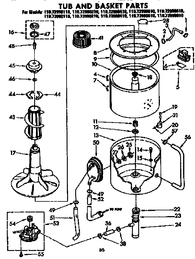 Kenmore 11073990610 tub and basket parts diagram