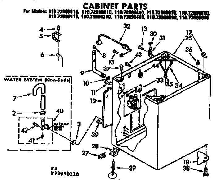 Kenmore 11073990610 cabinet parts diagram