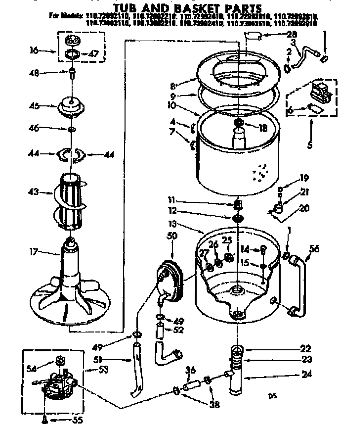 Kenmore 11073992410 tub and basket parts diagram