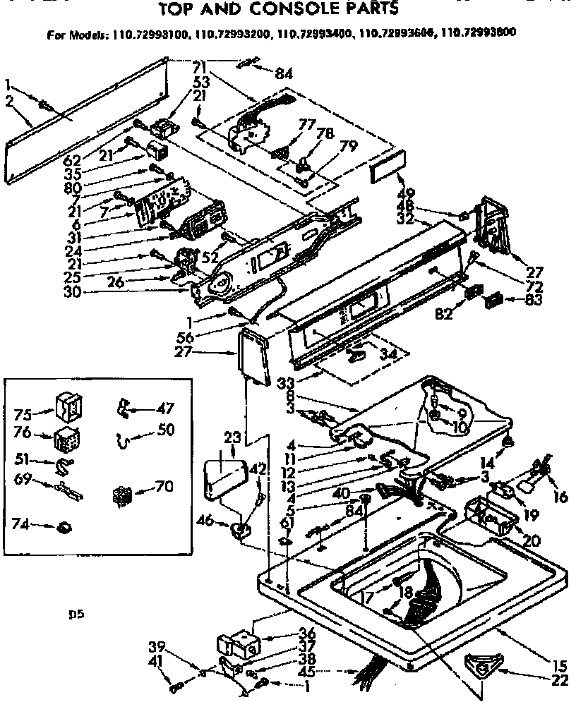 Kenmore 11072993600 top and console parts diagram
