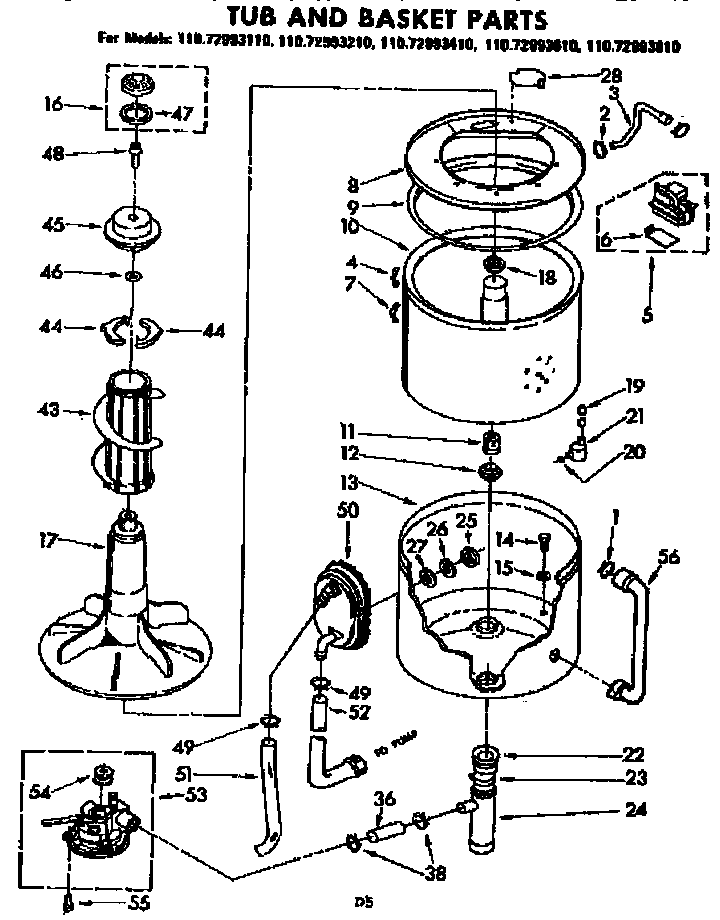 Kenmore 11072993810 tub and basket parts diagram