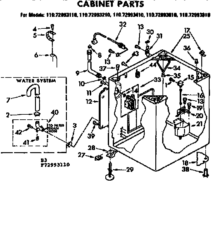 Kenmore 11072993810 cabinet parts diagram