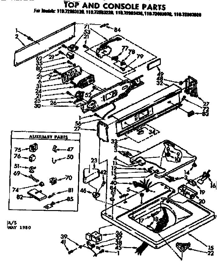 Kenmore 11072993620 top and console parts diagram