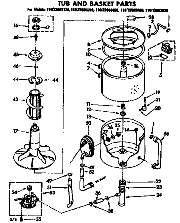 Kenmore 11072993620 tub and basket parts diagram