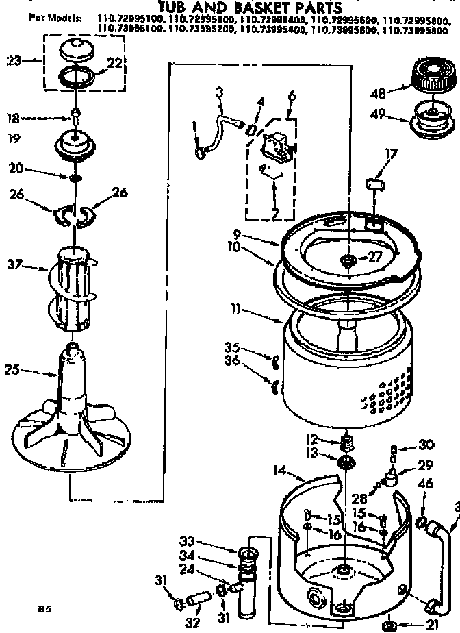Kenmore 11072995800 tub and basket parts diagram