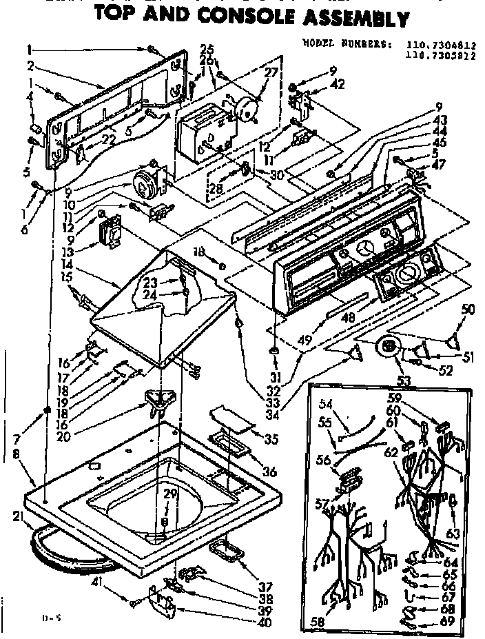 Kenmore 1107304812 top and console assembly diagram