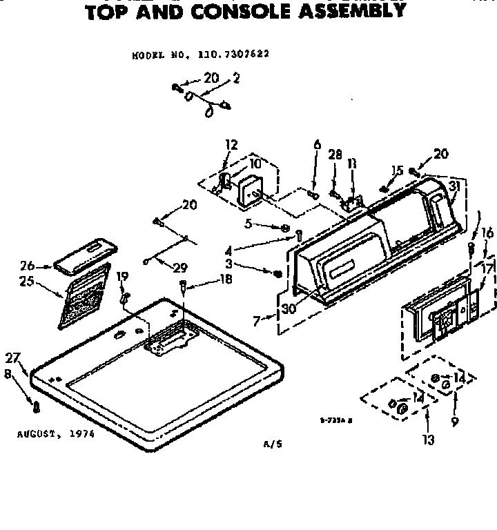 Kenmore 1107307622 top & console assembly diagram