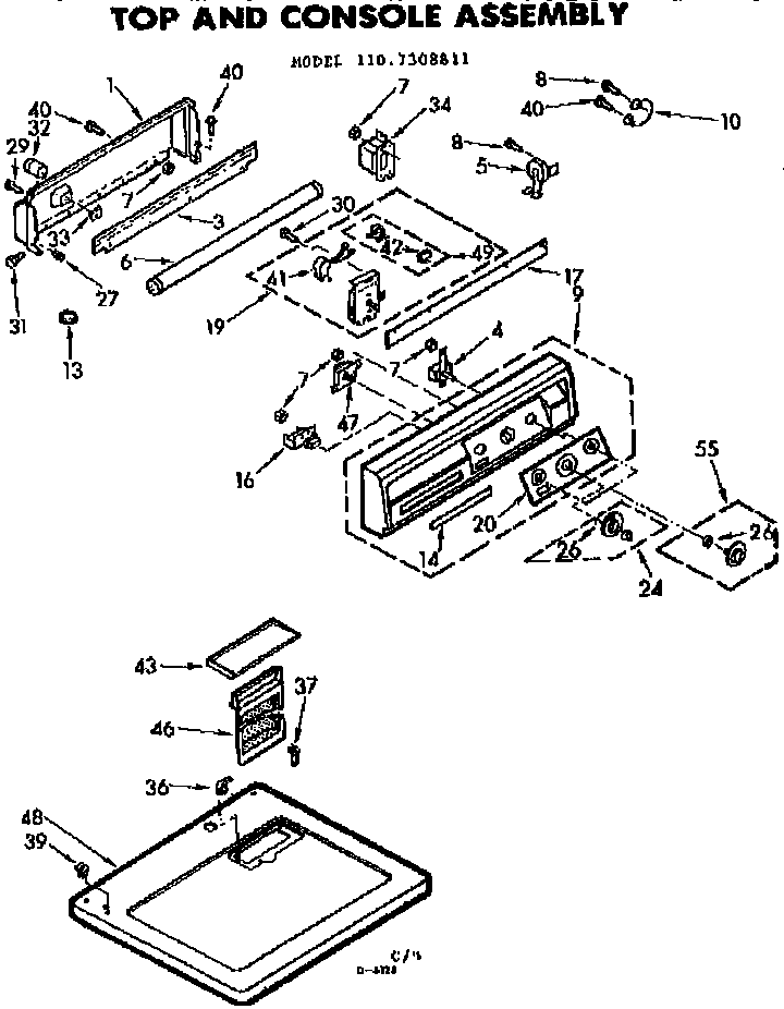Kenmore 1107308811 top and console assembly diagram