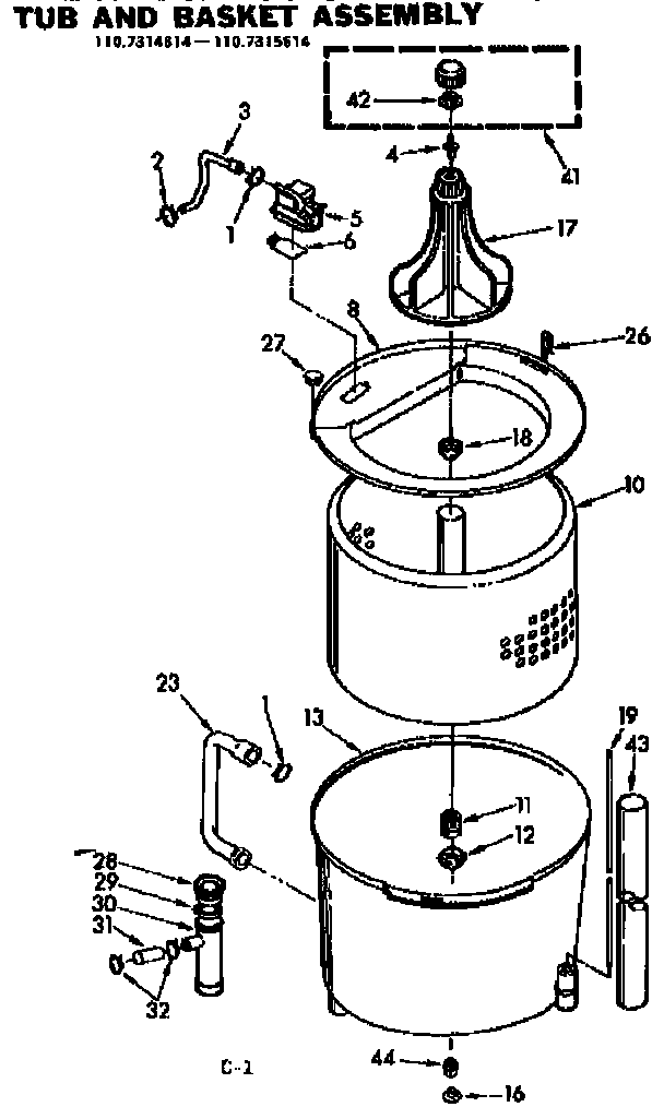 Kenmore 1107314614 tub and basket assembly diagram