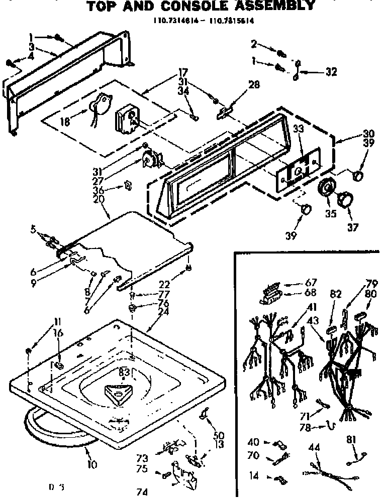 Kenmore 1107314614 top and consoel assembly diagram