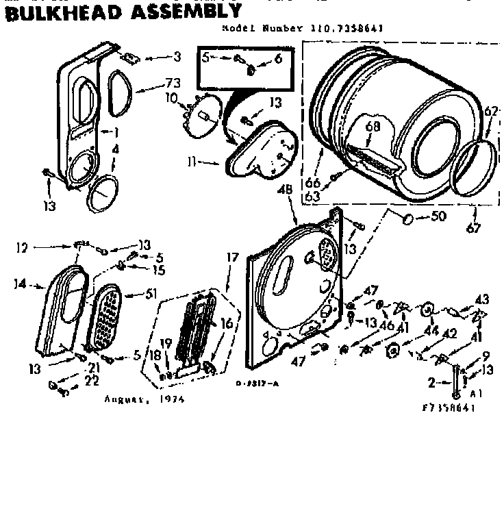Kenmore 1107358641 bulkhead asm diagram
