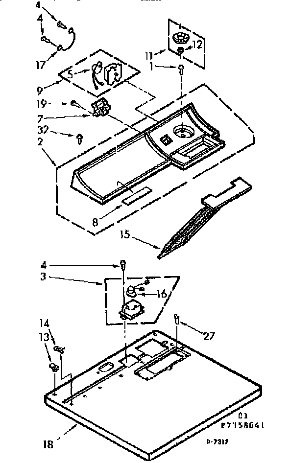 Kenmore 1107358641 top and console asm diagram