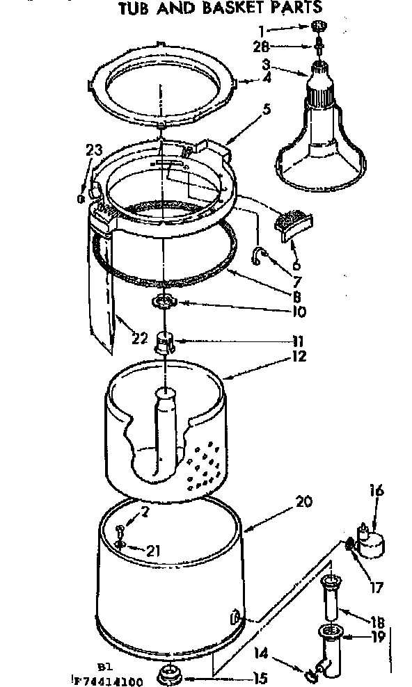Kenmore 11074414200 tub and basket parts diagram