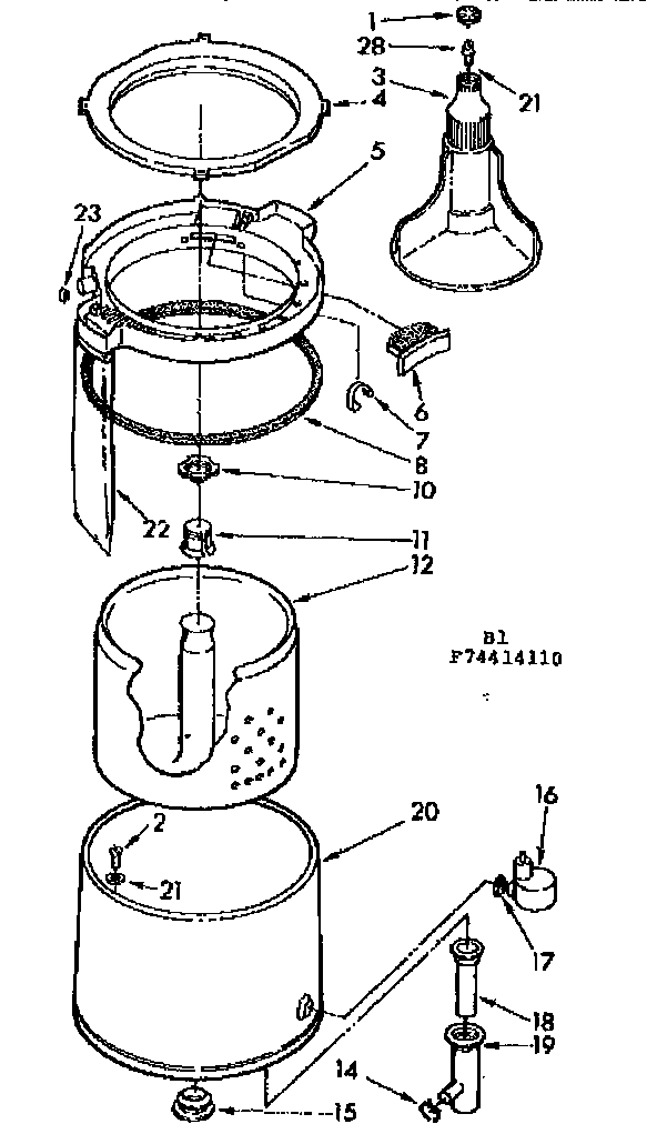 Kenmore 11074414210 tub and basket parts diagram