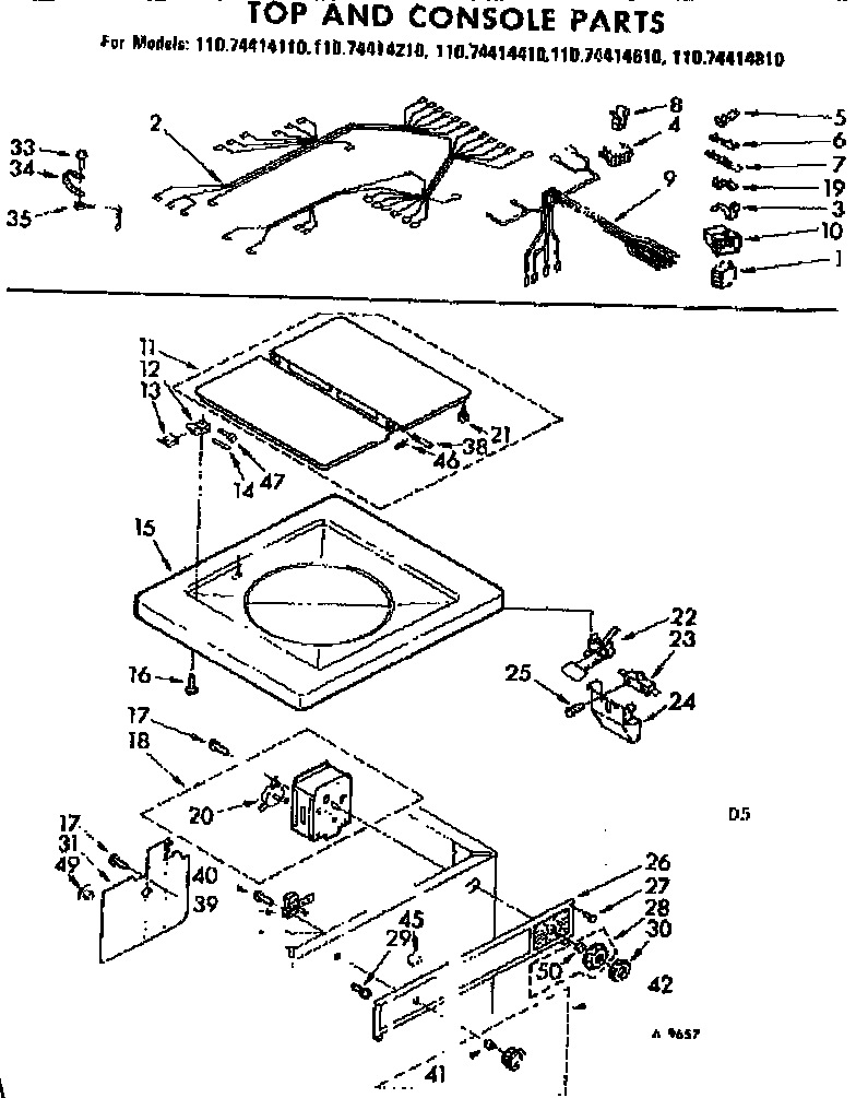 Kenmore 11074414210 top and console parts diagram