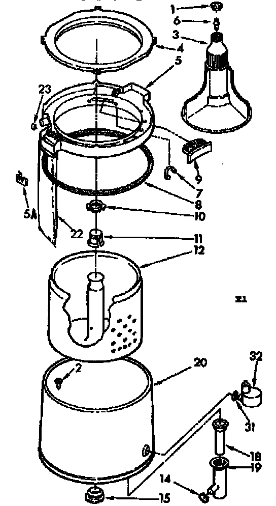 Kenmore 11074414420 tub, basket, and agitator diagram
