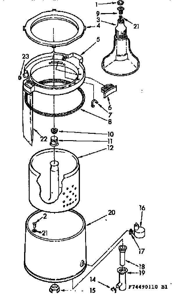 Kenmore 11074490410 tub and basket assembly diagram