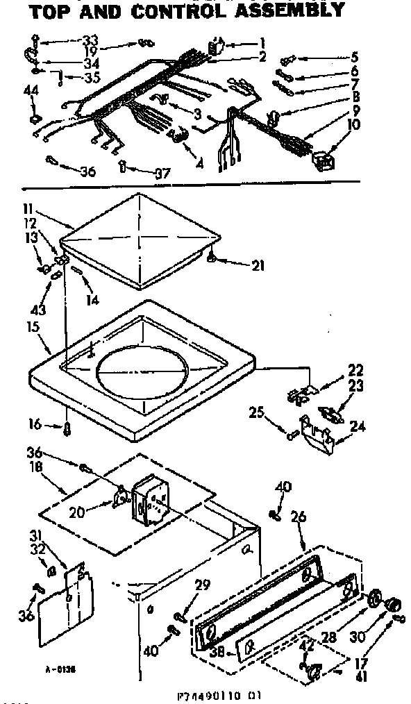 Kenmore 11074490410 top and control assembly diagram