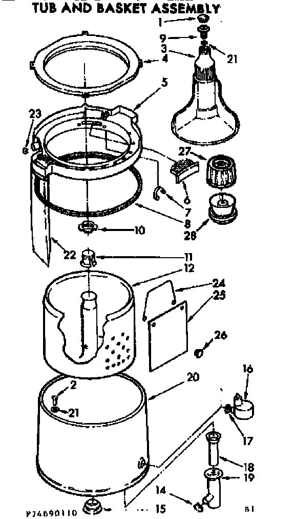 Kenmore 11074690210 tub and basket assembly diagram
