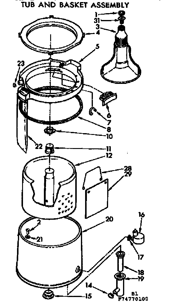 Kenmore 11074770600 tub and basket assembly diagram