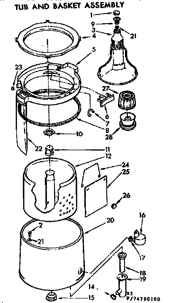 Kenmore 11074790100 tub and basket assembly diagram