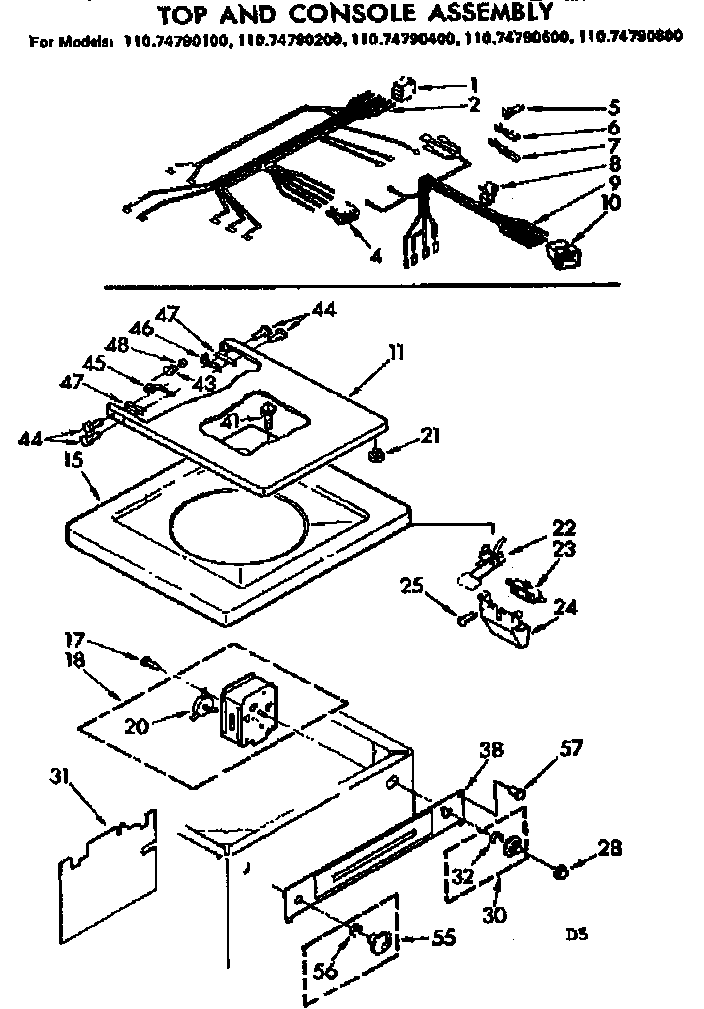 Kenmore 11074790100 top and console assembly diagram