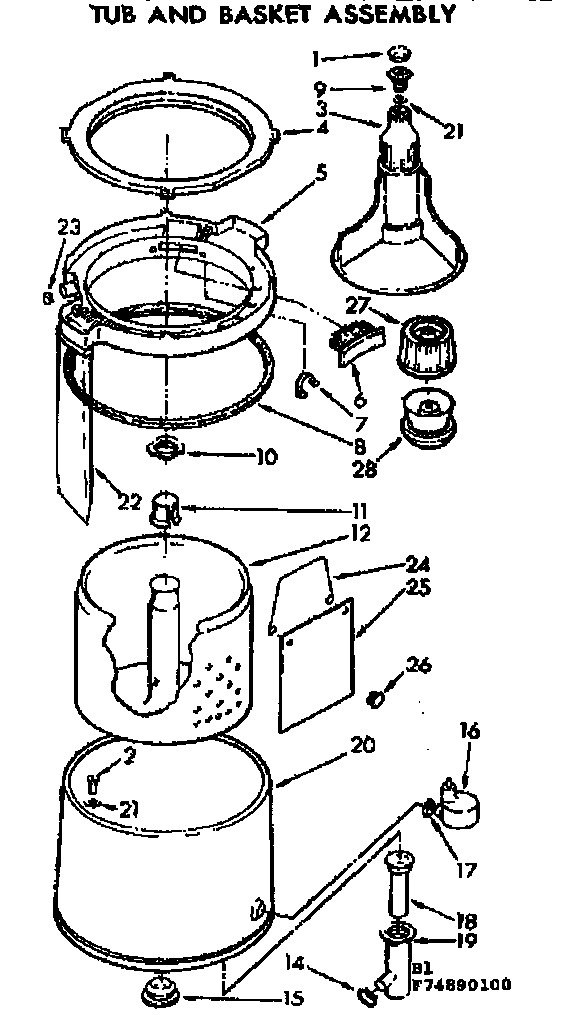 Kenmore 11074890100 tub and basket assembly diagram