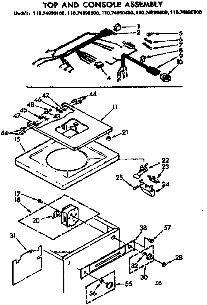 Kenmore 11074890100 top and console assembly diagram