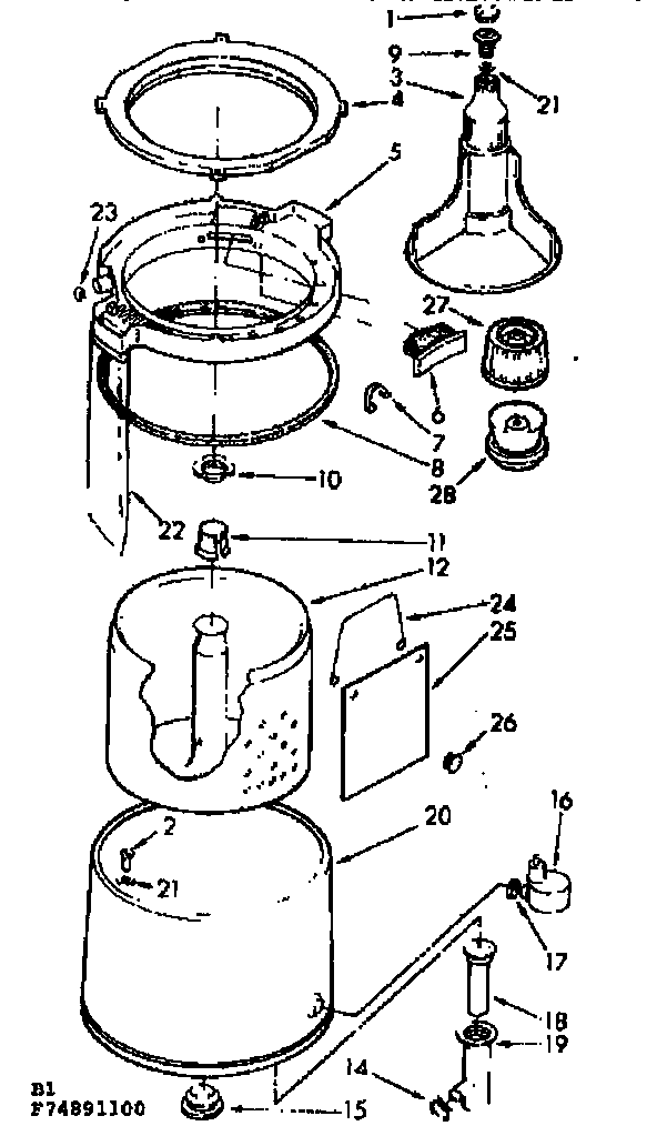 Kenmore 11074891800 tub and basket assembly diagram