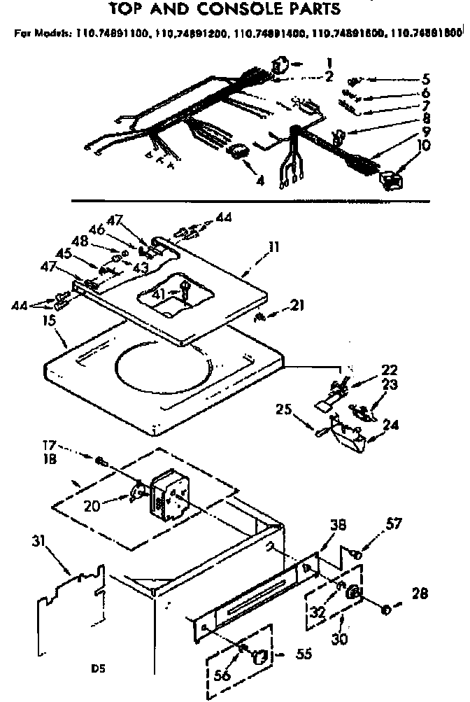 Kenmore 11074891800 top and console parts diagram