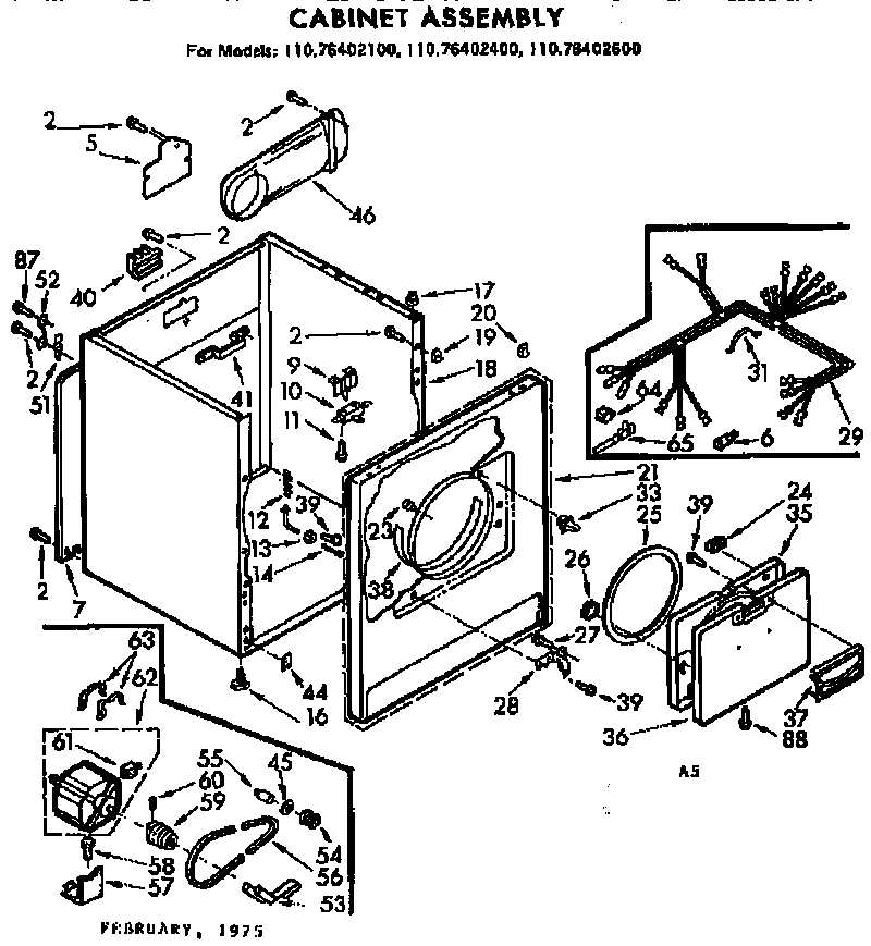 Kenmore 11076402400 cabinet assembly diagram