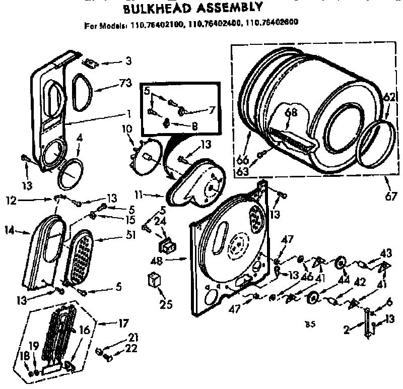 Kenmore 11076402400 bulkhead assembly diagram