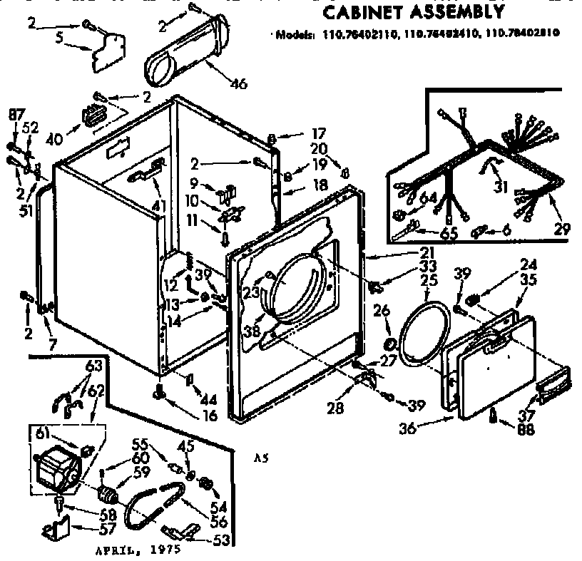 Kenmore 11076402110 cabinet assembly diagram
