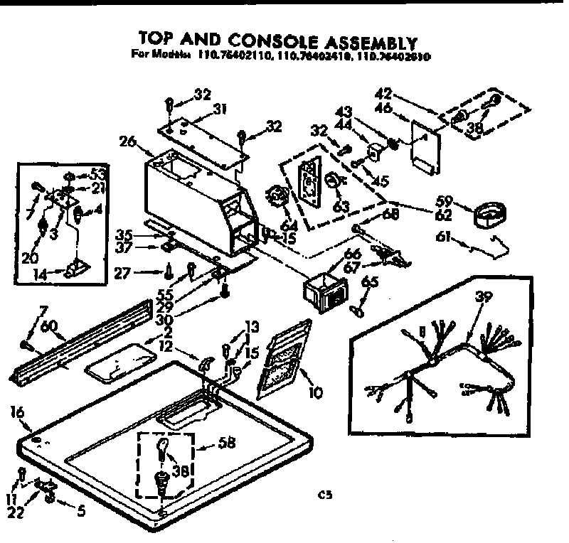 Kenmore 11076402110 top and console assembly diagram