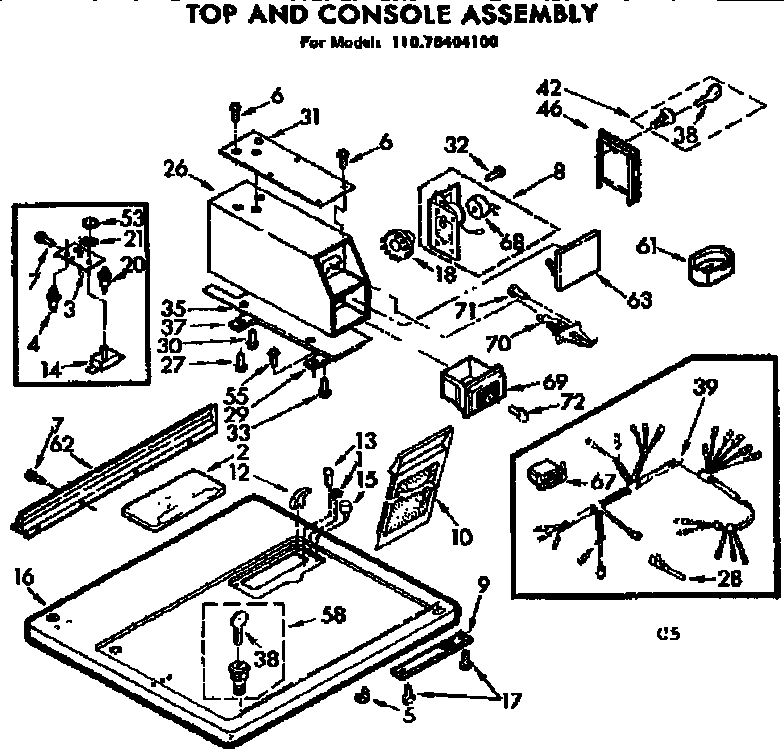 Kenmore 11076404100 top and console assembly diagram