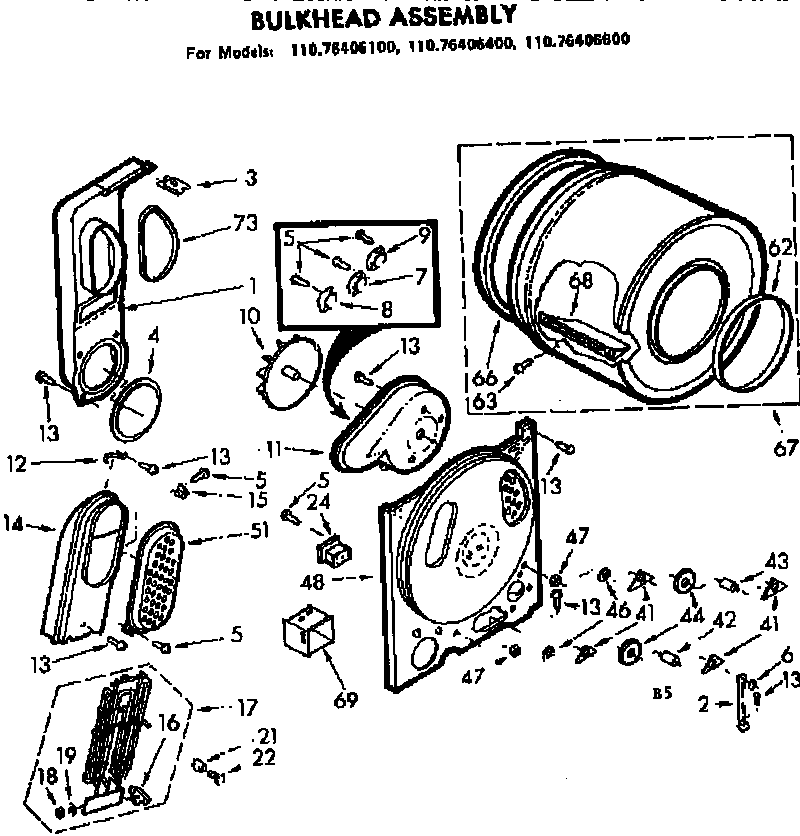 Kenmore 11076406100 bulkhead assembly diagram
