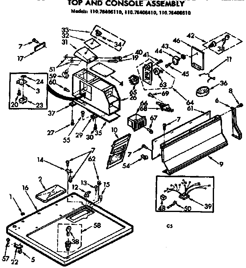 Kenmore 11076406410 top and console assembly diagram