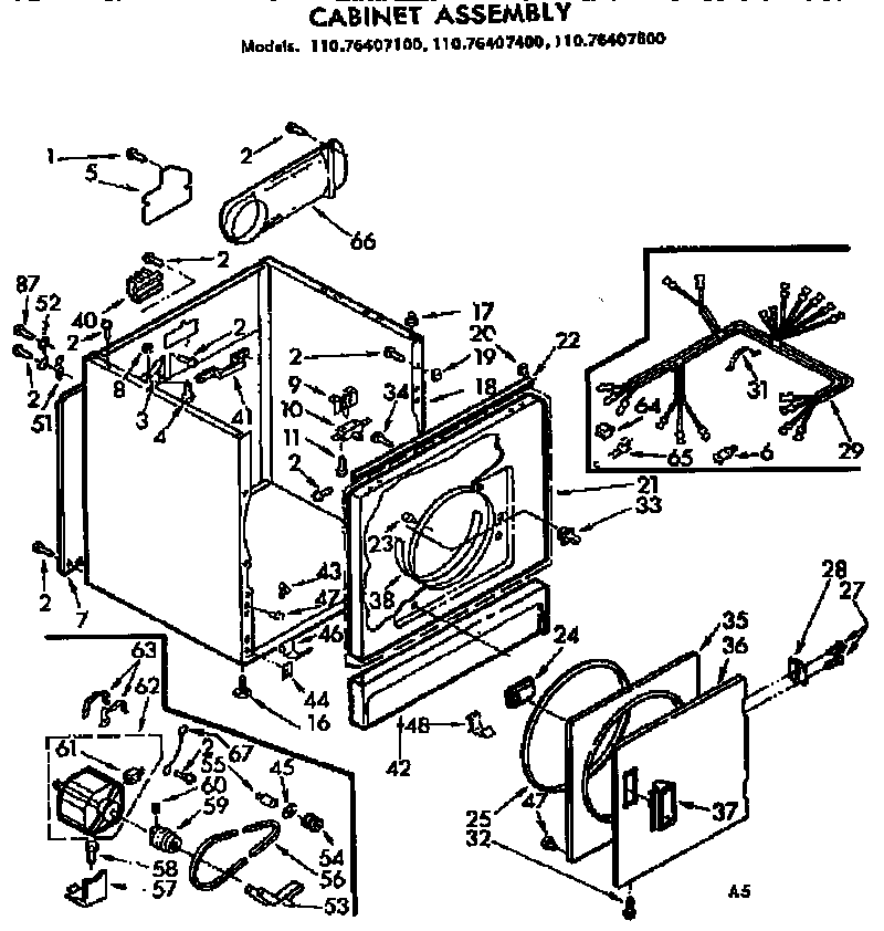 Kenmore 11076407100 cabinet assembly diagram