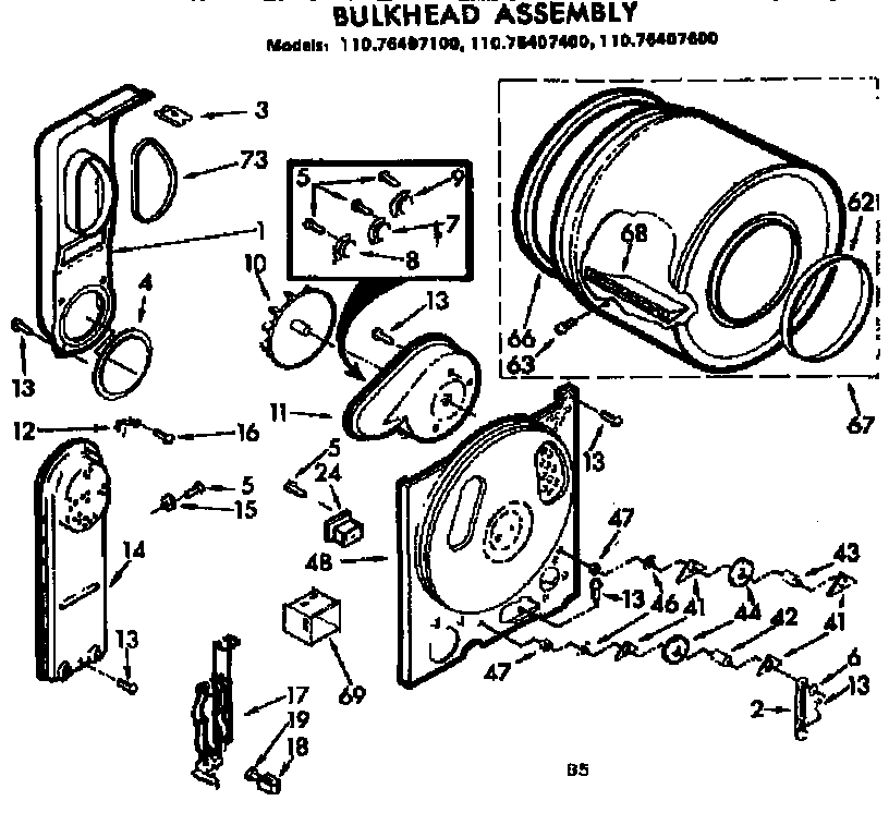 Kenmore 11076407100 bulkhead assembly diagram