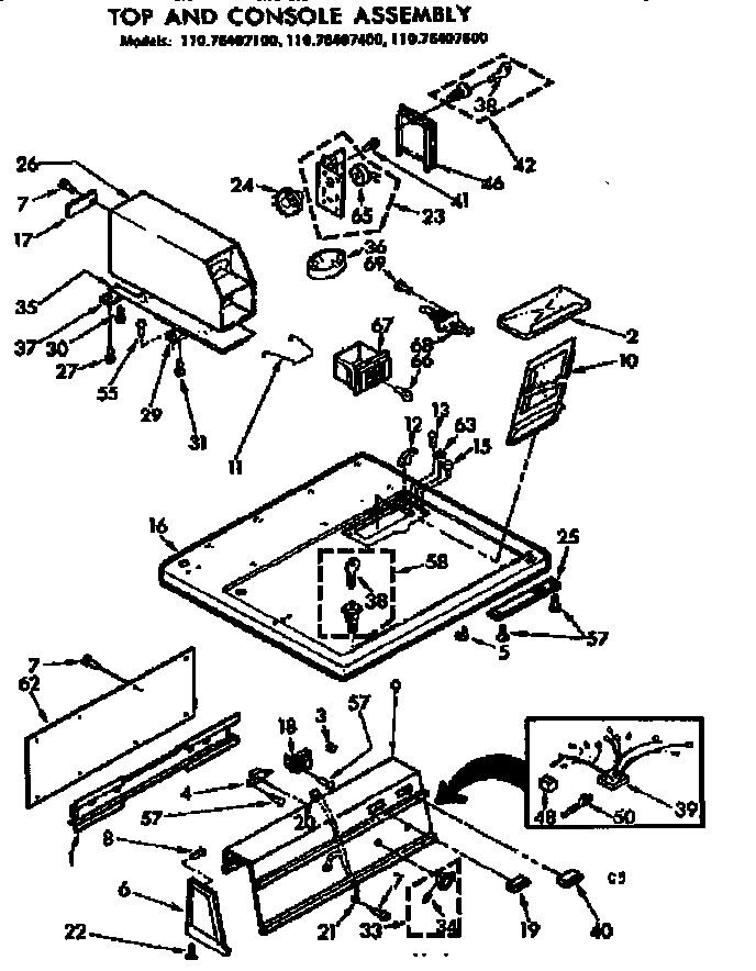 Kenmore 11076407100 top and console assembly diagram