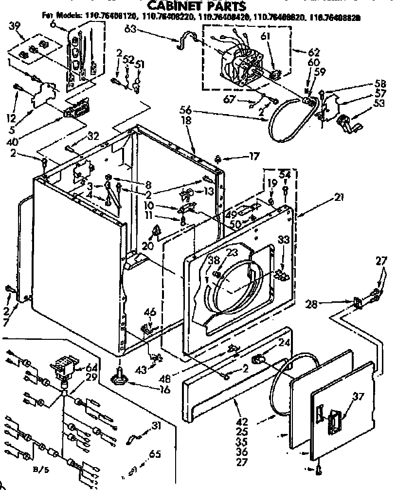 Kenmore 11076408420 cabinet parts diagram
