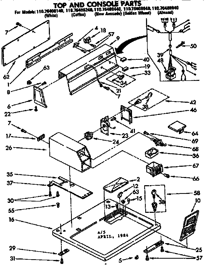 Kenmore 11076408140 top and console parts diagram